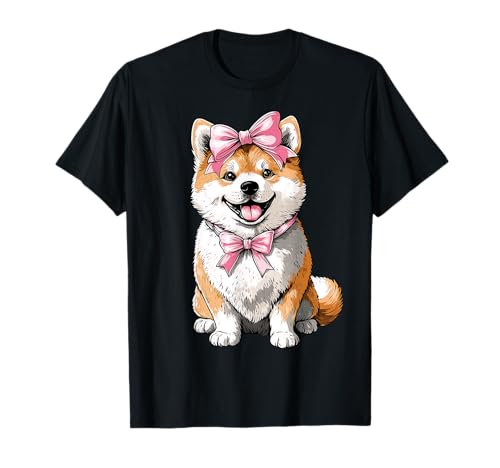 Coquette Bow Akita Dog Mom Girl Pink Día de la Madre Camiseta