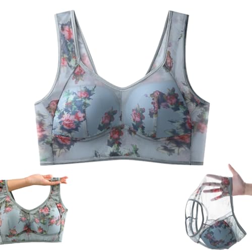 Foxy Seniors Bras for Women, Foxy Seniors Lacy Bra, Ellebloom - Ice Silk Lace Cooling Comfort Bra Blue