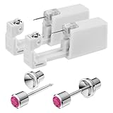 SugarTang Ear Piercing Kit Disposable Ear Piercing Gun Kit 316L Surgical Stainless Steel 3mm Cubic Zirconia Stud At Home Self Ear Piercer Kit with Birthstone Earrings Stud (Rose)