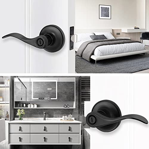 Supstron 1 Pack Privacy Door Handle, Matte Black Reversible Door Lever Perfect For Interior Door And Closet, Traditional Wave Style Privacy Door Lock #TOP6