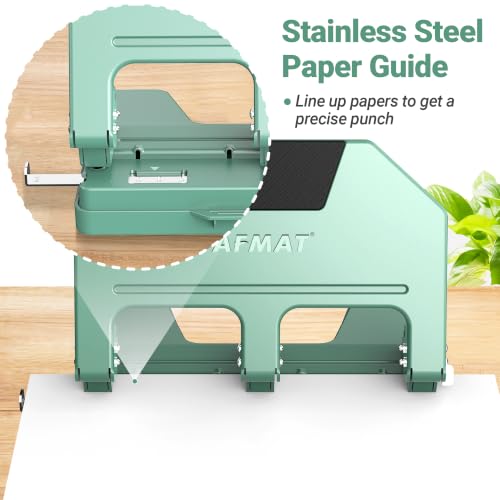 Image of AFMAT 3 Hole Punch Heavy Duty, 9 /32 inch Hole Diameter, 50-Sheet 3 Hole Puncher for Binder, 50% Reduced Effort, Metal Three Hole Punch w / 10,000+ Uses, Bulit-in S.S. Paper Guide, Large Chip Tray, HPX5