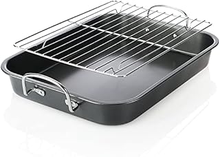 COM-FOUR® 2-Piece Roasting and Baking Dish - Roaster with Non-Stick Coating, Grid and Handles - Casserole Dish with high Rim (Anthracite - 2 Parts)