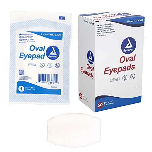 Dynarex Sterile Oval Eye Pads - Individually Wrapped Cotton Patches with Mesh Covering - Single Use Comfortable Absorbent Sterile Pads for Eyes - 2.63x1.63 1 Box of 50