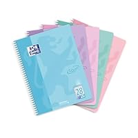 Oxford Touch Collegeblock A4 kariert mit Doppelrand, 80 Blatt, 5 Pastell-Farben, 5 Stück