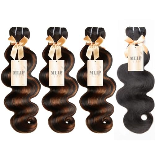 mlip (16 18 20 Inches Brown Highlight Bundles and (18 Inches Natural black Bundles