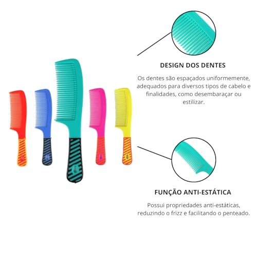 Pente para Cabelos Sortidos - Anti Estático, Desembaraço Suave, Resistente ao Calor, Ideal para Todo