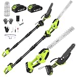 Motorsäge und Heckenschere Akku Teleskop Combo, 4 in 1 Mini Kettensäge 6 Zoll Elektrisch mit 2 * 4000 mAh Akku, 4 Kette, Handschuhe Schutzbrille Geeignet für Astschere Gartenpflege und zum Holzfällen