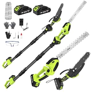 Hochentaster Akku Heckenschere Elektrisch 6 Zoll Mini Kettensäge 4 in 1 Teleskop Heckenschere Astsäge mit 2 x 4.0Ah Akku Geeignet für Astschere Gartenpflege und zum Holzfällen