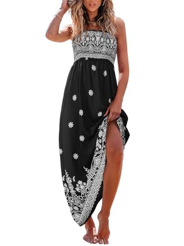 Image of CUPSHE Women Spaghetti Straps Boho Maxi Dress Summer Sleeveless Smocked Floral Beach Long Dress Flowy Cruise Vacation Outfits