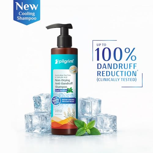 Image of Pilgrim Australian Tea Tree & Salicylic Acid Anti-Dandruff Shampoo with Cool Menthol | Up to 100% Dandruff Reduction*| Soothes Itchy Scalp | Non-Drying Formula | All Hair Types | For Men & Women (200ml)