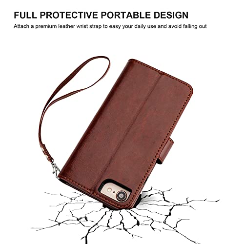 Bocasal Iphone Se (2022)/Se (2020)/8/7 Case With Card Holder Pu Leather Magnetic Detachable Kickstand Shockproof Wrist Strap Removable Flip Cover For Iphone 7/8/Se2/Se3 4.7 Inch (Brown) #TOP5