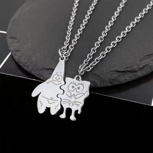 Paar Halskette, 2 Stücke Anime und Pai Starpaar Halskette, Schmuckketten Set, exquisite silberne Patrick Star Pendant, Kawaii Schmuck Junge und Mädchen, Kinder Geschenkgeschenk Freundschaft Kette