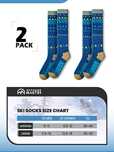 OutdoorMaster 2 Paar Unisex Skisocken für Damen & Herren, Winter Snowboarding Atmungsaktive thermische Socken für Outdoor-Sportarten mit Über die Wade Design/Anti-Rutsch-Bündchen – Bild 6