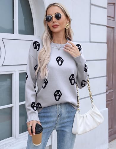 Image of Womens Cute Heart Sweater Crew Neck Long Sleeve Pullover Valentines Sweater