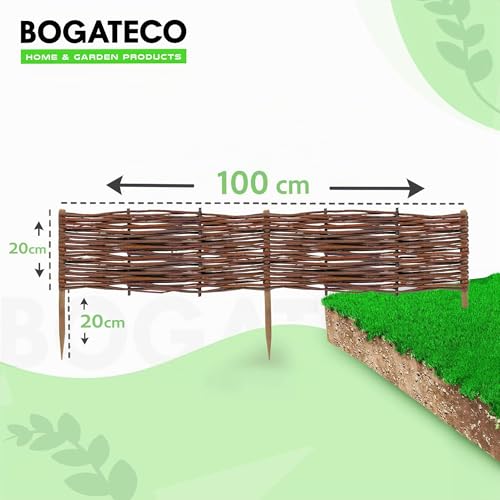 BOGATECO Lot de 10 Bordures de Parterre en Saule | 100 cm de Long et 20 cm de Haut | Clôture en Bois et Osier pour Jardin et Délimitation de Chemin – vue 2