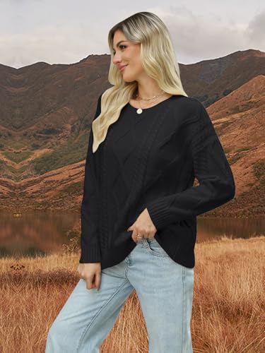 Image of MixShe Women's Oversized Crewneck Cable Knit Sweaters Fall Fashion 2025