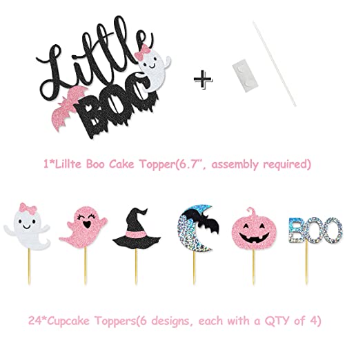 94 Pcs Little Boo Party Kit Little Boo Banner Cake Topper Boo Skeleton Bat Mylar Balloons For Pink Black Girl Halloween Baby Shower The Spooky One Halloween 1St Birthday Party Decorations #TOP2