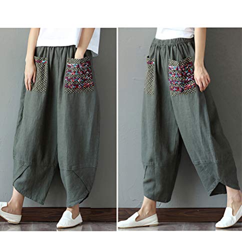 FTCayanz Women's Linen Wide Leg Pants Baggy Tapered Cropped Pants Elastic Waist Trousers2