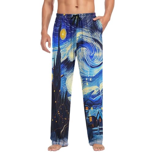 AIXIWAWA Van Gogh Style Night Men's Pajama Pants Cozy Sleepwear Mens Lounge PJ Bottoms Pockets Drawstring S4