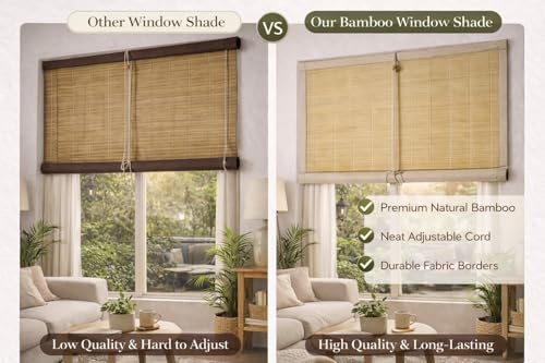 Image of Water Proof Bamboo Curtains for Balcony Roller Rollup Blinds, Bamboo Chick Curtain, for Rain, Sunlight, Dust & Cold Air Protection (Color-Pink,4ft x 8ft (W x H)