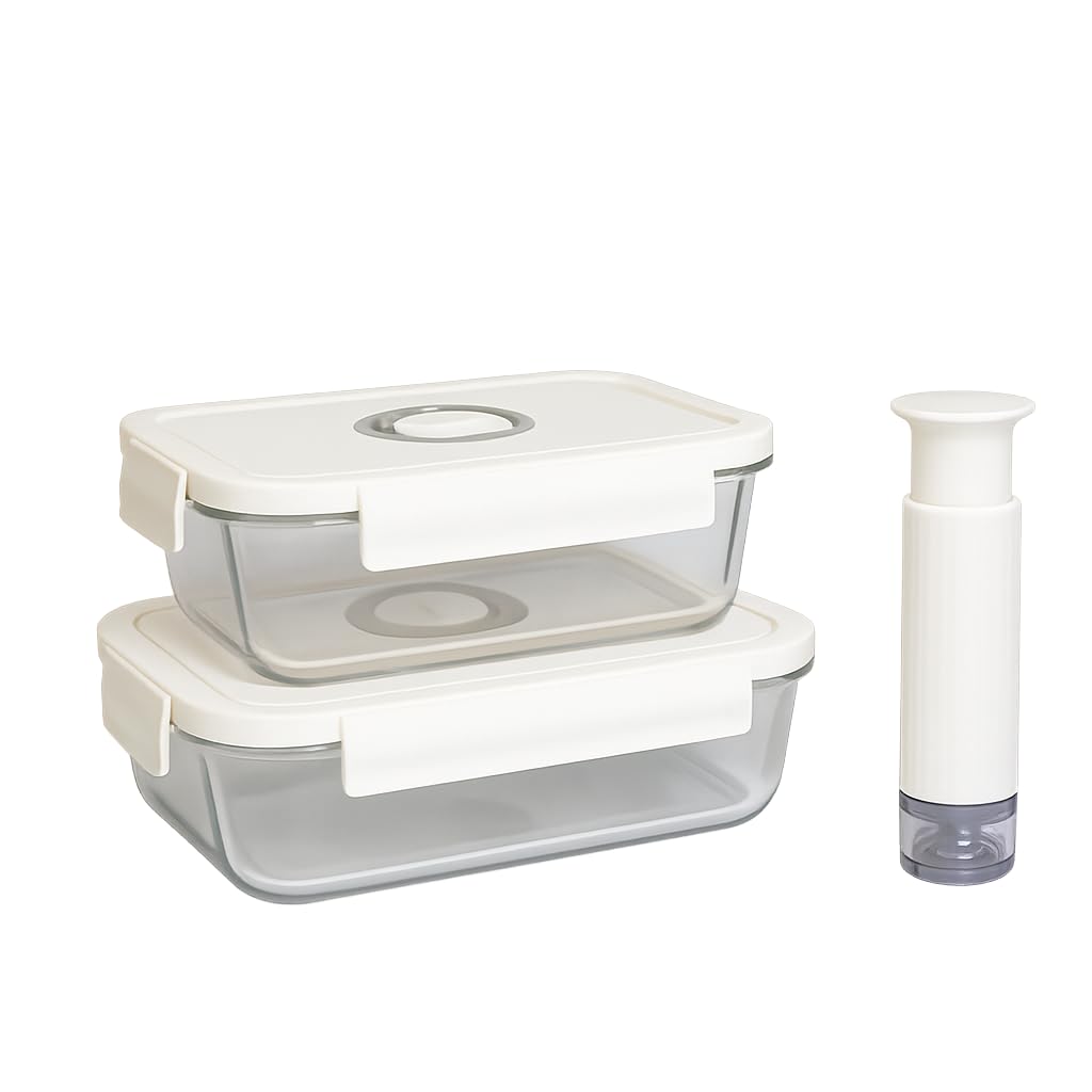 HouseTip Airtight Food Storage Containers – Vacuum Seal Freezer Storage Set with 2 BPA-Free Containers & Manual Air Pump