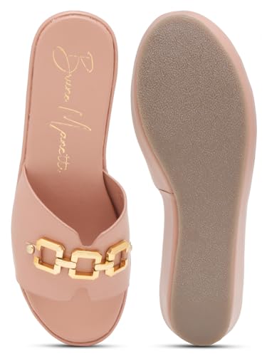 Image of Bruno Manetti Women's Slipon Back Open with Upper Golden Buckle Round Toe Comfort Platform Wedges