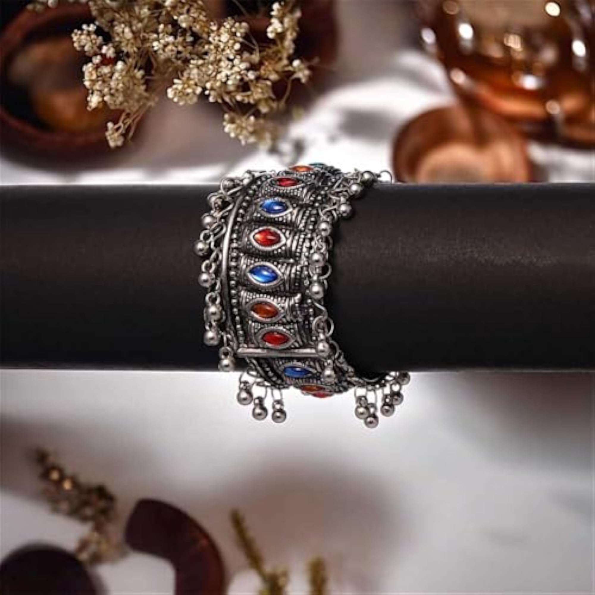 Bling Queen Oxidized Kada Bangle Bracelet With Cubic Zirconia