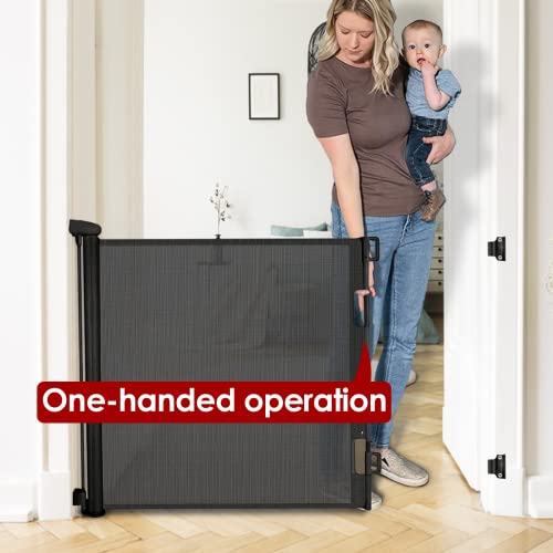 Retractable Baby Gates For Stairs Doorways Safety Mesh Pet Gate 33" Tall, Extends To 55" Wide, Dog Gates For The House Doorways Hallways Child Gate For Indoor/Outdoor Black #TOP2