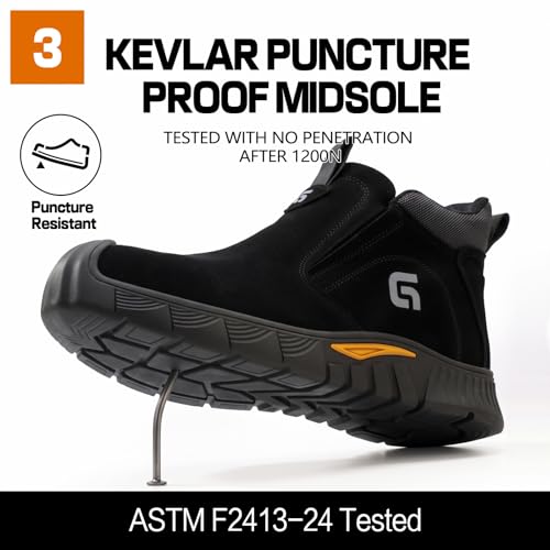 Image of GLANOUDUN Steel Toe Shoes for Men Welding Work - Slip-On, Mid-Top Coverage | ASTM, Anti Impact Toe Cap, Spark resistant, Wear-resistant, Soft sole, Hands Free, Construction, Welding, Workshop, Factory