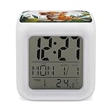 POTSCBVW Cartoon Tiger Digital Alarm Clocks with 7 Colors, LED Alarm Clock with Temperature Date Display, Adjustable Night Light, Loud Clock with Large Screen