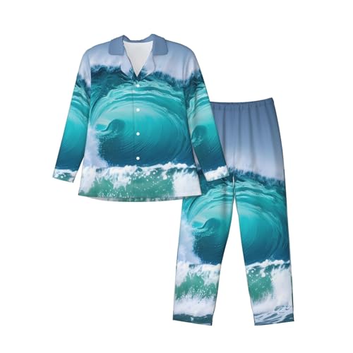 Pyjama homme manches longues vagues de l'océan en tissu premium
