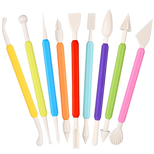 9 Pièces Outils de Modelage pour Pâtisserie, Outils de Sculpture de Fondant à Double Extrémité, Outils Pate a Sucre Outils de Modelage Fondant, Outils de Décoration pour Gâteaux Bscuit Pate a Modeler