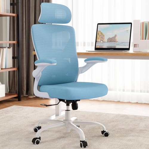 Image of Ergonomic Office Chair - Mesh Desk Chair with Adjustable Lumbar Support High Back Computer Gaming Chairs - Big and Tall Office Chairs Adults, Comfortable for Long Hours, Sky Blue