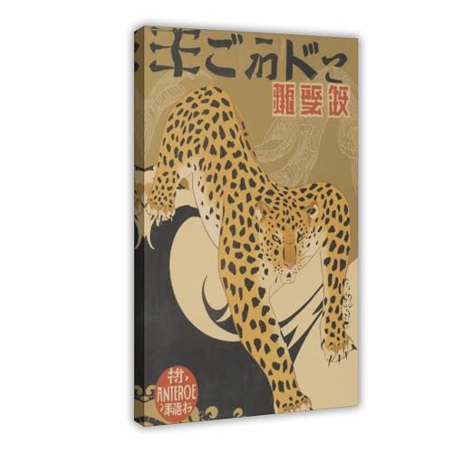 Toile léopard japonais rétro au format compact 20x30 cm pour décoration épurée
