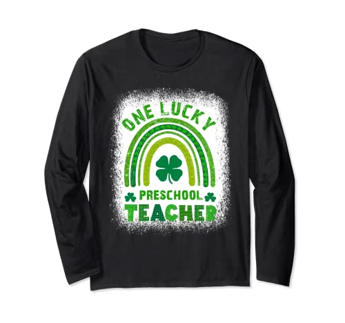 Shamrock One Lucky Teacher St Patricks Day para mujer, blanqueado Manga Larga