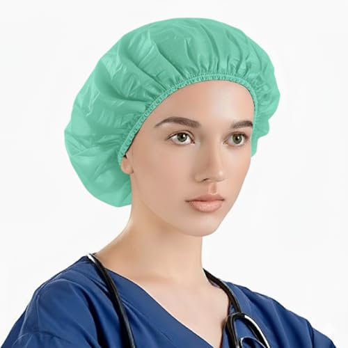 7 Shield Premium Disposable Bouffant Caps | White Hair Cover with Elastic Band | Hygienic Head Protection for Salons, Spas, Kitchens | Universal Fit | Bulk Pack (50 Pcs) Green