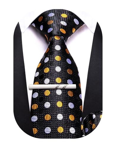 Barry.Wang Black and White Boys Tie School Pre-Tied Kid Necktie Handkerchief Clip Set Uniforms Child Ties for 8-14 Years Wedding Striped
