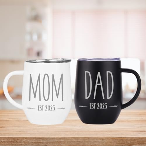 Pregnancy Gift Est 2025- Mom and DAD Est 2025 ENGRAVED Stainless Steel Coffee Tumblers - Gift Set for New Parents to Be - Mom and Dad Mugs for Expecting Parents - Image 4