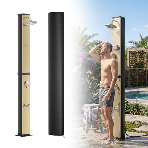 UISEBRT Solardusche 40 Liter mit Schutzhaube und 360 Duschkopf Gartendusche einstellbare Temperatur bis 60C Pooldusche mit Fußdusche für Garten Camping und Außenbereich Gold