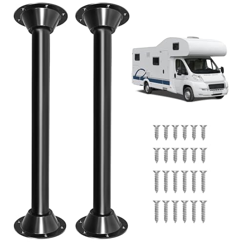 Hobuska 27 RV Table Leg and Base Mount Set Camper Table Legs and Base Mounting Kit - Black Matte Finish Fit for Camper Trailer Boat Yard Including 2 Legs & 4 Bases