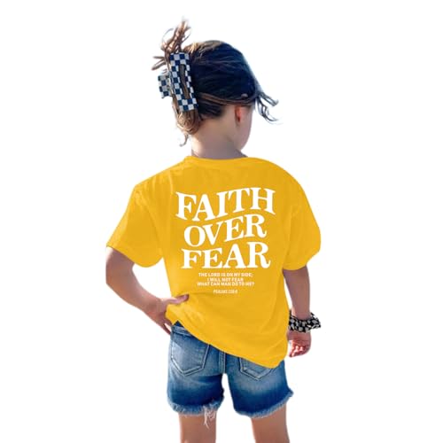 Image of Faith Over Fear Shirt Christian Jesus Tshirts for Girls Religious Inspirational Tees Bible Verse Tops for Kids 3-12
