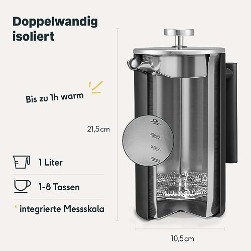 Silberthal Thermo French Press 1 Liter – Kaffeebereiter aus Edelstahl
