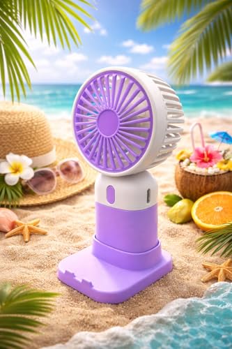 Image of Kabello Portable Hand Fan for Adults and Kids Rechargeable Handheld Fan with 3 Fan Speed Mini Fan for Travelling, Makeup and Office (Purple)