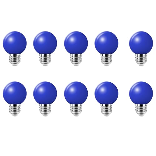 WULUN juego de 10 bombillas azules LED 2w e27 g45 bombillas de iluminación, bombillas de golf LED de color, para decoración del hogar, jardines, fiestas, bodas, celebraciones, bombillas decorativas