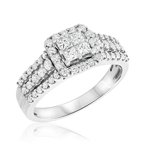 Ranjeeta Princess & Round Cut White Diamond 14K White Gold Fn 925 Sterling Silver Diamond Wedding Trio Ring Set for Women's & Men's2