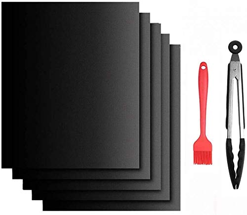 Grillmatte, Set Mit 5 Antihaft-Grill-Backmatten Mit Grillzange Und Silikonbürste, Holzkohle, Ofen Und Elektrogrill.