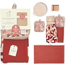 Stitch & Stone Foodie Set - Perfect for Managing Hot Plates for Dining, Cotton Kitchen Towel, Pot Holder & Towel Combo, Magnetic Trivet, Looped Hanging Towel, Mobile Phone Stand - Red