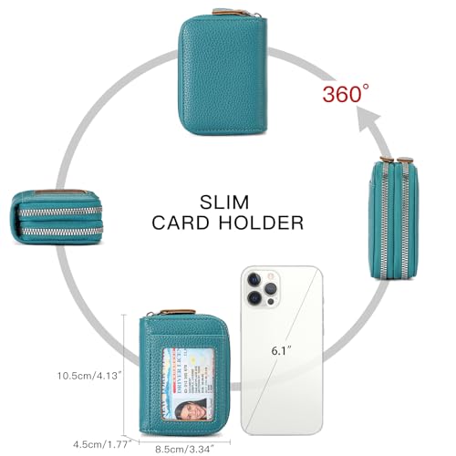 Image of RNIEGA Credit Card Holder Wallet RFID Blocking Leather Small Wallet for Women Double Zipper Wallet with ID Window