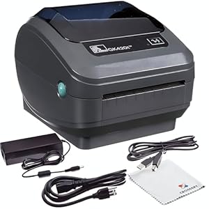 Zebra GK420T – Paquete de impresora térmica directa de etiquetas, incluye 1 impresora de etiquetas Zebra reacondicionada GK 420T, 1 cable USB-B y paño de limpieza, impresora de escritorio