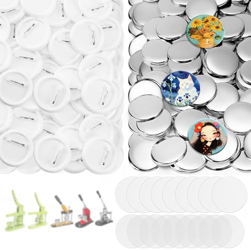 100 Sets Button Maker Supplies 75mm/3 inch Button Supplies with Plastic Pin Back Cover Metal Cover Transparent Film and Blank Paper Suitable for Button Making Machine and Pin Maker Press